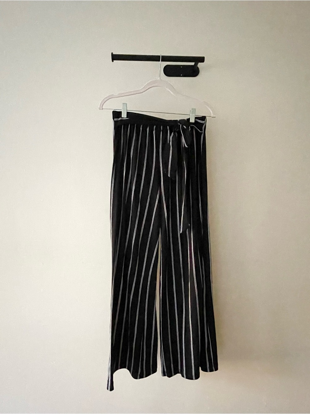 High-Waist Black Striped Wide-Leg Pants